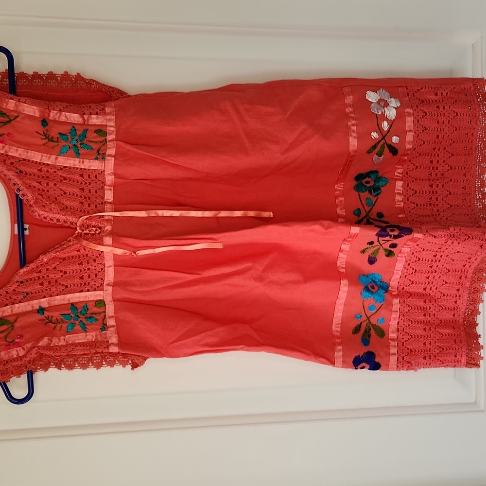 Handmade Embroidered Sleeveless Coral Dress
